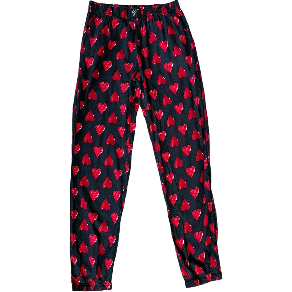 NWOT Victoria’s Secret Red Black Heart Jogger Pajama Bottoms w/ POCKETS Size XS